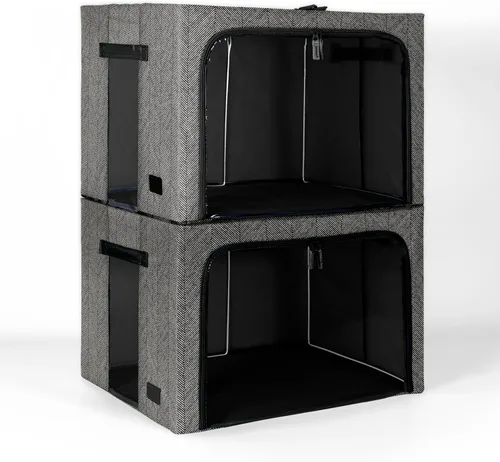 Periea Beau - Paquete de 2 cajas de almacenamiento de 74 L (20.9 x 15.7 x 13.8 in), plegables y apilables de tela, bolsas de almacenamiento con