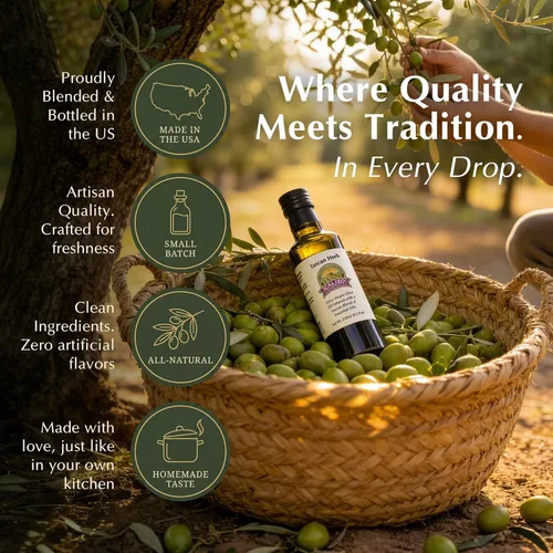 Miniatura 5 de Calizo Aceite de oliva toscano con infusión de hierbas, botella de vidrio de 8.5 fl oz, AOVE virgen extra prensado en frío con albahaca real