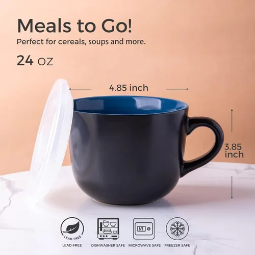 Miniatura 2 de GBHOME Tazas de sopa jumbo con asas, juego de 4 tazas de café grandes de 24 onzas, cuencos de sopa de cerámica para café, cereales, aperitivos