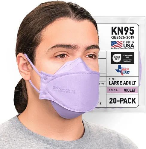Miniatura 7 de BNX - Paquete de 20 mascarillas KN95, mascarilla desechable de partículas KN95 fabricada en Estados Unidos, estilo tri-fold cup/fish