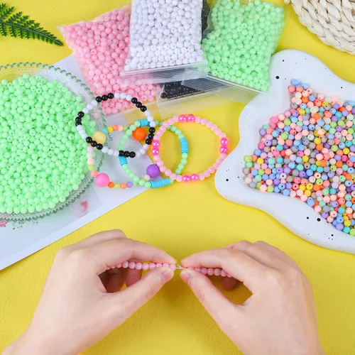 Miniatura 6 de 1500 cuentas negras redondas acrílicas para pulseras de 0.236 in de plástico, cuentas de colores para hacer joyas, cuentas de resina arcoíris