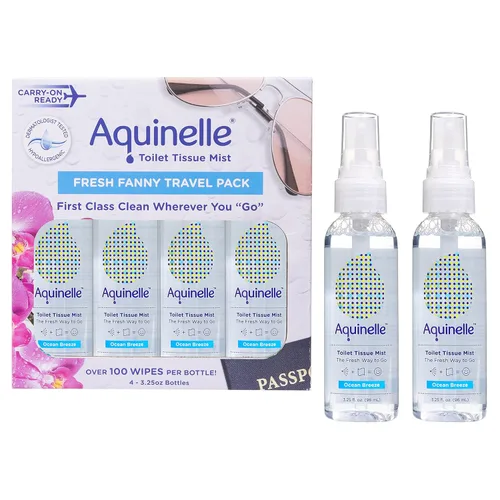 Aquinelle Bruma de papel higiénico – Paquete económico de 4 prácticas botellas de 3.25 onzas – Alternativa que no se obstruye a las toallitas