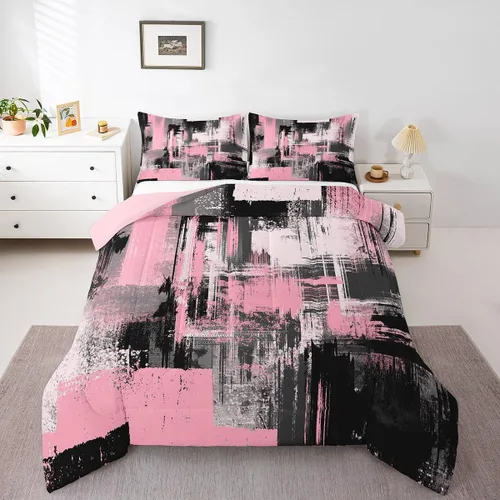Miniatura 15 de Feelyou Edredón Abstracto Juego de edredón de arte abstracto moderno para niños y niñas, color morado, azul, negro, juego de ropa de cama para Multi