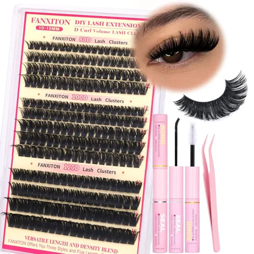 Miniatura 13 de FANXITON Kit de extensiones de pestañas naturales para colocar tú misma, pestañas en racimo individuales D 20D+30D, 280 unidades, kit de extensiones