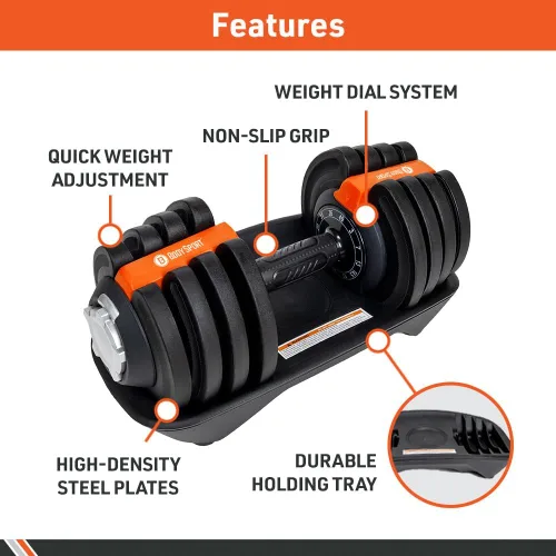 Miniatura 3 de BodySport - Mancuernas ajustables de 40 libras, incluye 12 pesas libres, que van de 3 a 40 libras, ideales para entrenamientos de gimnasio en casa