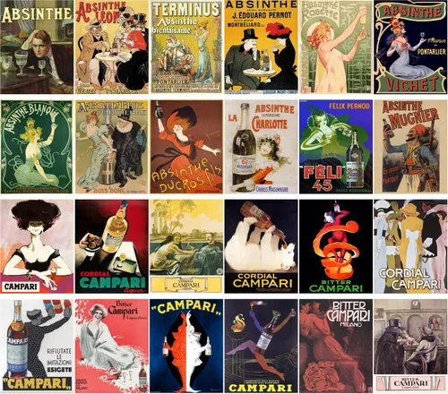 Miniatura 2 de Calcomanías grandes (24 piezas de 2.5 x 3.5 pulgadas) Absenta Vintage Alcohol Anuncios Art Deco Twentyseven