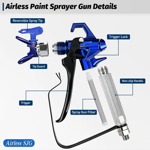 Miniatura 6 de 18 piezas Kit de pistola pulverizadora de pintura sin aire 3600PSI, con manguera de alta presión de 25 pies, varilla de extensión y puntas