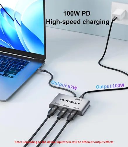 Miniatura 4 de Adaptador USB C a 3 × HDMI Divisor HDMI 4K60Hz Pantalla extendida Hub MST de 1 en 3 salidas con PD de 100 W para múltiples monitores convertidor