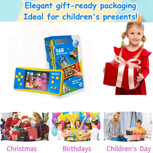 Miniatura 6 de JJFUN Consola de juegos portátil para niños: pantalla de 3.2 pulgadas, 168 juegos clásicos integrados, Plug & Play en la televisión, recargable,