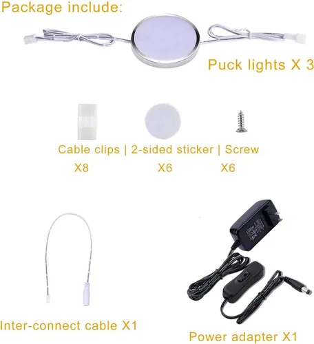 Miniatura 6 de Accesorio de iluminación LED para debajo del mostrador, paquete de 3 luces conectables con cable para debajo del gabinete para cocina, luces