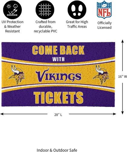 Miniatura 3 de Team Sports America NFL Minnesota Vikings Entrada interior y exterior 28 x 16 pulgadas Parte trasera antideslizante Tapetes de bienvenida