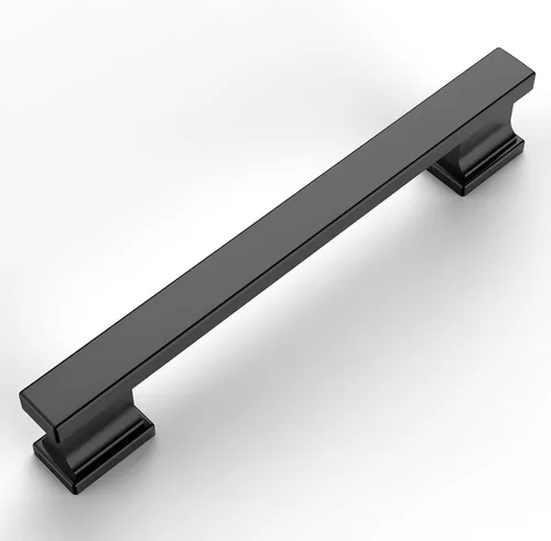 Miniatura 12 de Amerdeco - Paquete de 6 perillas en negro mate para gabinete, un solo orificio de 1.46 pulgadas, manijas para armarios, tiradores rectangulares
