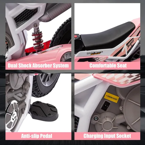 Miniatura 7 de JOYLDIAS Motocicleta de cross para niños, 12V7AH con batería, motocicleta para niños, bicicleta de calle todoterreno con música, ruedas de Rosa