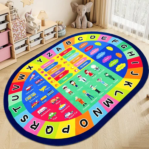 Miniatura 28 de USTIDE Alfombra ovalada para niños, 5 x 7 pulgadas, con letras del alfabeto ABC, alfombra educativa antideslizante, alfombra de juego para el aula
