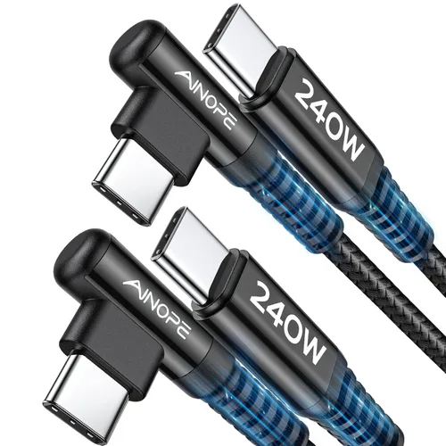 Miniatura 9 de AINOPE Cable USB C a USB C de 240W (6.6 pies, paquete de 2, USB C Chubby) Cable de carga rápida USB C a USB C, cable cargador USB C en ángulo recto