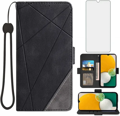Asuwish Compatible con Samsung Galaxy A13 5G - Funda tipo cartera y protector de pantalla de vidrio templado, funda de cuero con tapa para