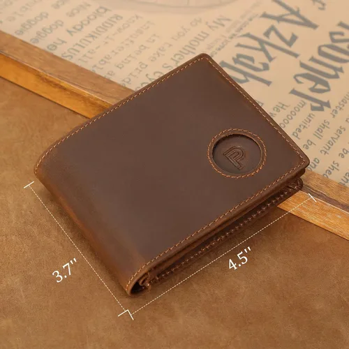 Miniatura 20 de Polare - Cartera plegable de piel de caballo loco natural para hombre, con bloqueo RFID
