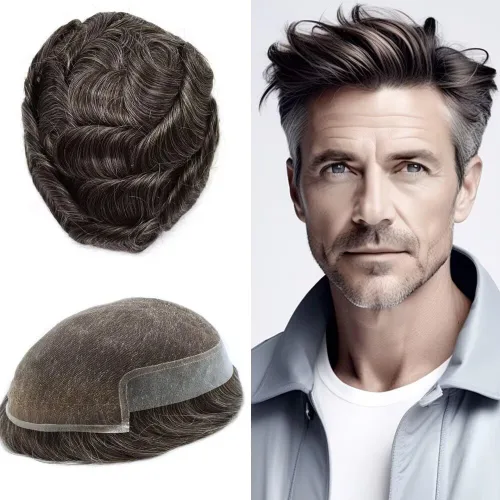 Miniatura 35 de FACE MIRACLE - Tupé frontal de encaje francés para hombres, sistema de reemplazo de cabello humano de encaje con pieza de pelo de poliuretano