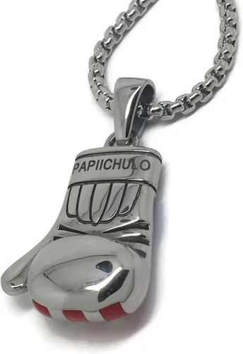 Miniatura 4 de Colgante de guante de boxeo con bandera puertorriqueña con caja de 24 pulgadas, collar de cadena de acero inoxidable enlazado para hombres