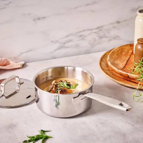 Miniatura 5 de Alva Maestro - Cacerola de acero inoxidable recubierta de 5 capas con tapa, olla pequeña de 1.5 cuartos de galón, compatible con inducción, apta