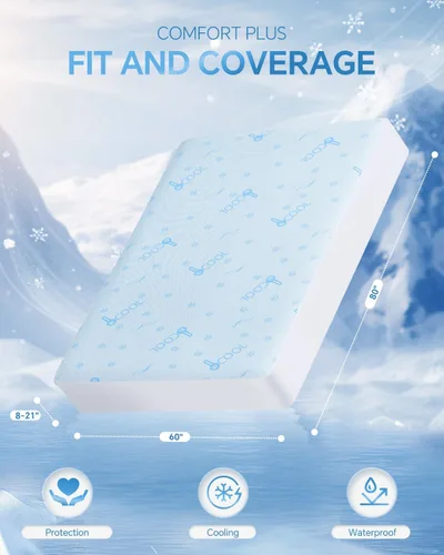 Miniatura 6 de Kmall Protector de colchón refrescante tamaño Queen, 100% impermeable y transpirable, funda de colchón de tela de aire 3D fresca, protector