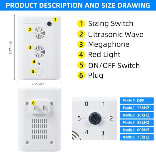 Miniatura 5 de Repelente ultrasónico de murciélagos para ático, dispositivos de disuasión electrónicos con sistema de repelente de frecuencia ajustable