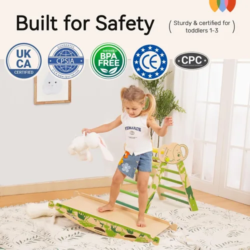 Miniatura 6 de WINGYZ Pikler - Juego de triángulos Montessori plegable 8 en 1 con tobogán reversible de animales, juego de escalada protegido por patente, seguro