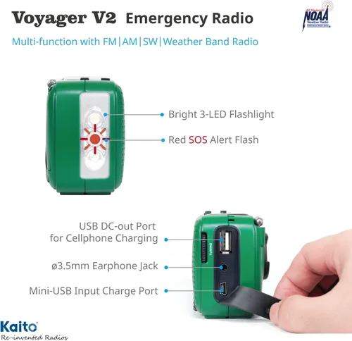 Miniatura 5 de Kaito Mejor NOAA y SW Portátil Solar/Manivela de mano AM/FM, radio de emergencia meteorológica de onda corta y NOAA con cargador de teléfono celular