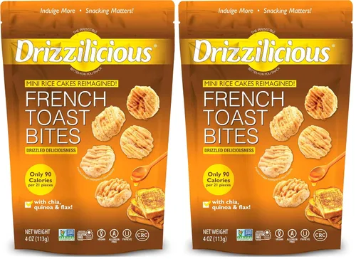 Miniatura 12 de Drizzilicious Mini Tortas de Arroz Sabor Tostada Francesa – Crisps de arroz, aperitivo saludable para adultos y niños, tortas de arroz saborizadas