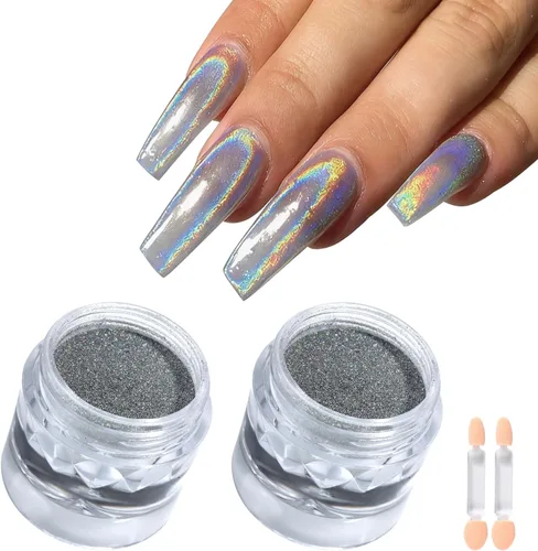 Miniatura 9 de Polvo de uñas cromado negro, 2 piezas de efecto espejo metálico negro para uñas, polvo extrafino con purpurina oscura, polvo para frotar, polvo