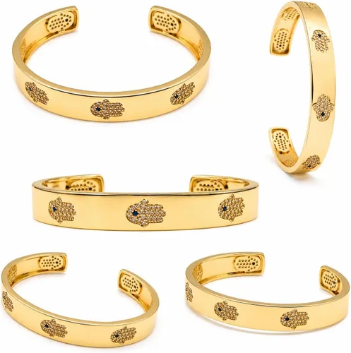 Miniatura 8 de LESLIE BOULES Pulsera de mano Hamsa chapada en oro de 18 quilates para mujer, joyería de moda