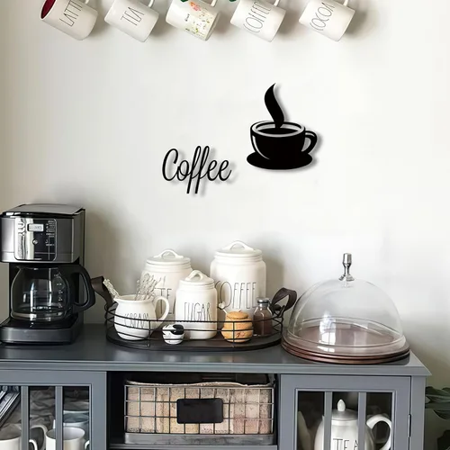 Miniatura 5 de WOPARTY Taza de café de metal negro para decoración de pared con diseño de vapor para cocina, decoración de arte de pared, accesorios de barra