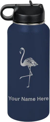 Miniatura 56 de LaserGram Botella de agua personalizada, flamenco, acero inoxidable de doble pared aislada al vacío con popote superior, regalo grabado
