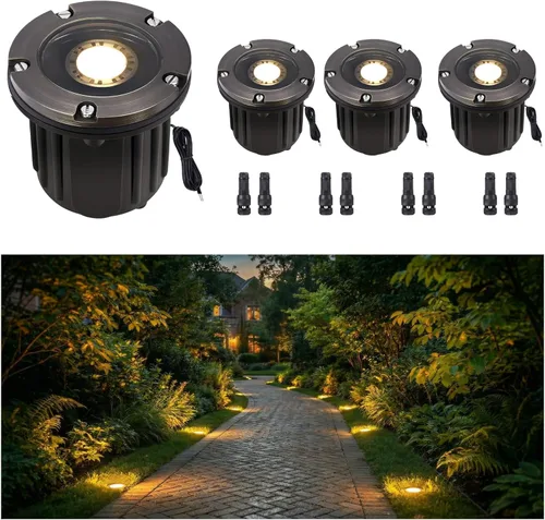 Miniatura 13 de Gardenreet Luz de pozo de latón - Iluminación de paisaje impermeable para exteriores de 12V LED enterrada, lámpara de bajo voltaje con bombilla
