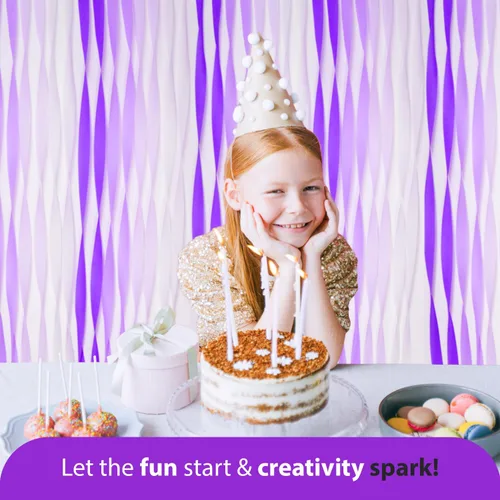 Miniatura 5 de 8 rollos de serpentinas moradas, paquete de 656 pies de papel crepé morado con blanco para decoraciones de fiestas, decoraciones de cumpleaños