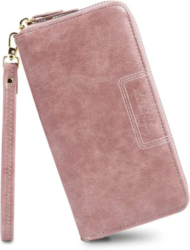 FT Funtor Cartera de pulsera para mujer, cartera de piel sintética vegana con cremallera alrededor del teléfono, tarjetero organizador, Funda tipo