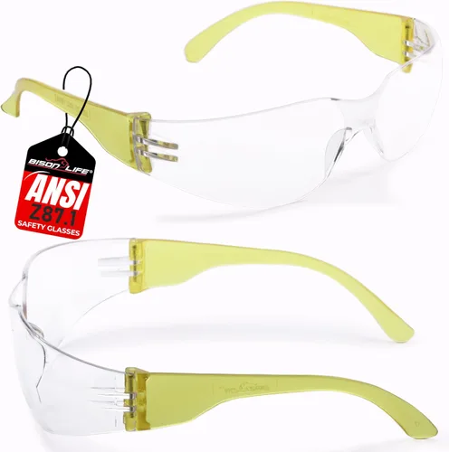 BISON LIFE - Lentes de seguridad con protección envolvente resistente a arañazos, lente de policarbonato resistente a impactos ANSI Z87.1