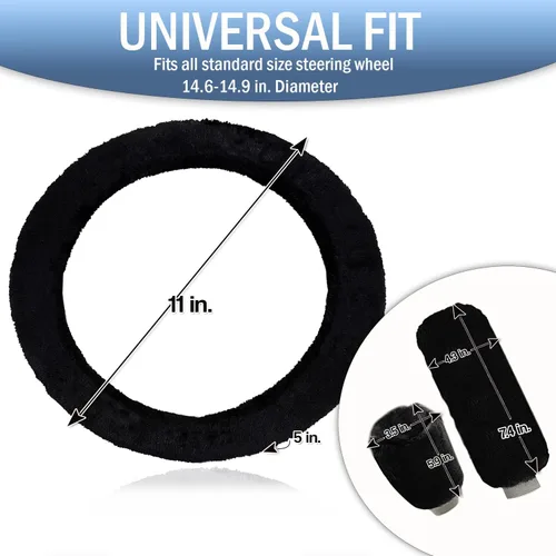 Miniatura 2 de Forro decorativo Zone Tech antiderrapante de felpa para volante, freno de mano y palanca de cambios - Cómoda cubierta térmica para el volante