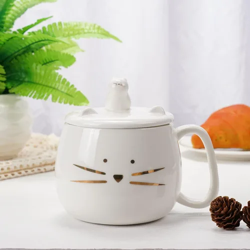 Miniatura 6 de Koolkatkoo Taza de café única con tapa para los amantes de los gatos, lindas tazas de té de cerámica con soporte para teléfono celular, taza