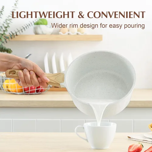 Miniatura 3 de SENSARTE - Set de Cacerola Antiadherente de Cerámica Blanca con Tapa, Olla de Cocina Pequeña con Mango de Enfriamiento Lento, Cacerola Compatible