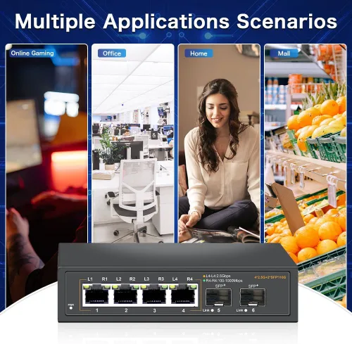 Miniatura 6 de Interruptor Ethernet no administrado de 2.5G con 4 puertos Base-T de 2.5G y 2 puertos de enlace ascendente SFP+ de 10G, compatible