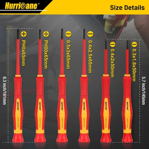 Miniatura 4 de HURRICANE Juego de destornilladores aislados de 1000 V, juego de 6 piezas de destornilladores de electricista de precisión con puntas magnéticas