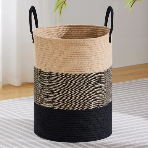 Miniatura 20 de VIPOSCO Cesta de lavandería grande, cesta de almacenamiento de cuerda tejida alta para mantas, juguetes, ropa sucia en la sala de estar, baño, Rayas