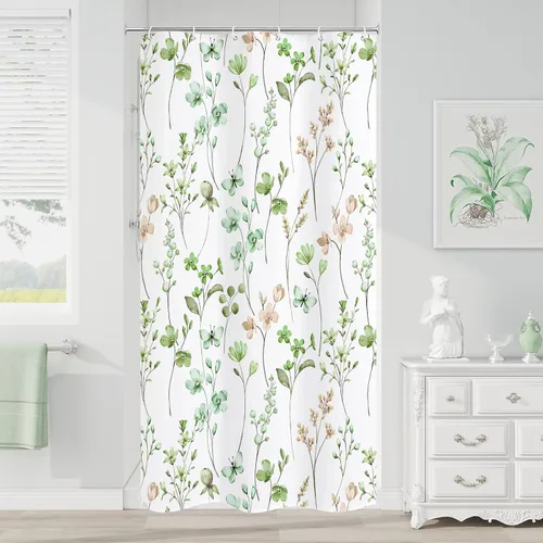 Miniatura 32 de Litabel Cortina de ducha con diseño floral de acuarela, cortina de ducha de flores de mariposa azul para baño, juego de cortina de ducha moderna