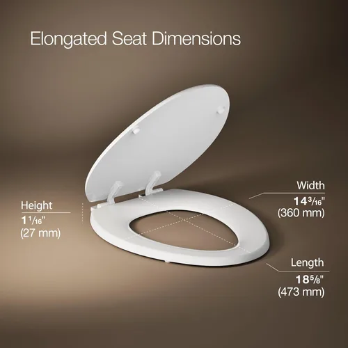 Miniatura 3 de Asiento para inodoro Kohler con tapa, de pino con molduras de madera y bisagras de plástico en color a tono, 4647-0 Blanco