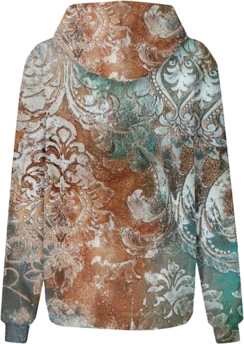 Miniatura 4 de Sudaderas con capucha gráficas para mujer, sudaderas de gran tamaño con cordón y bolsillo, ropa étnica de otoño e invierno