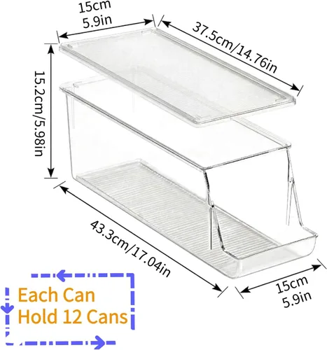 Miniatura 4 de Dispensador de latas de soda extra largo y ampliado con tapa para refrigerador, organizador apilable de bebidas para nevera, despensa, capacidad