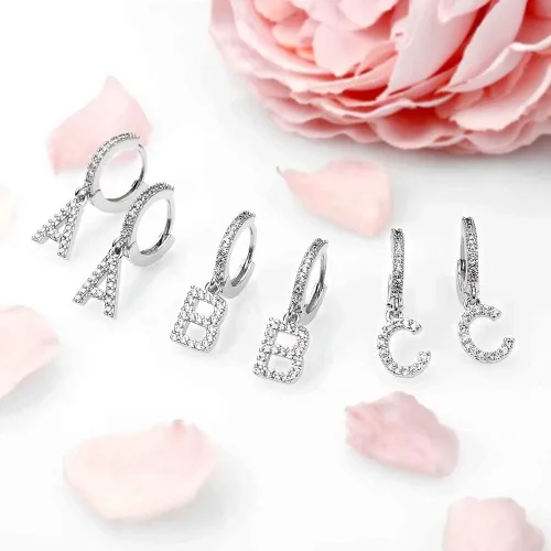 Miniatura 7 de Aretes de iniciales para niñas y mujeres, de plata 925, hipoalergénicos, pequeños, chapados en oro, con circonia cúbica, aretes de iniciales, joyas