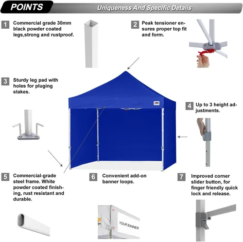Miniatura 2 de Abccanopy - Toldo de 10 x 10 pies, con paredes laterales, sombra instantánea, con bolsa con ruedas para guardarlo. Incluye 4 bolsas de lastre, Azul