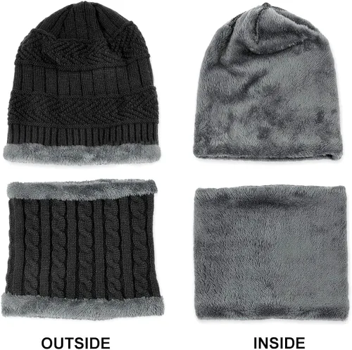 Miniatura 4 de 4 piezas de gorro de invierno para hombre y mujer, conjunto de bufanda de punto cálido para hombre y mujer, One Size-Medium